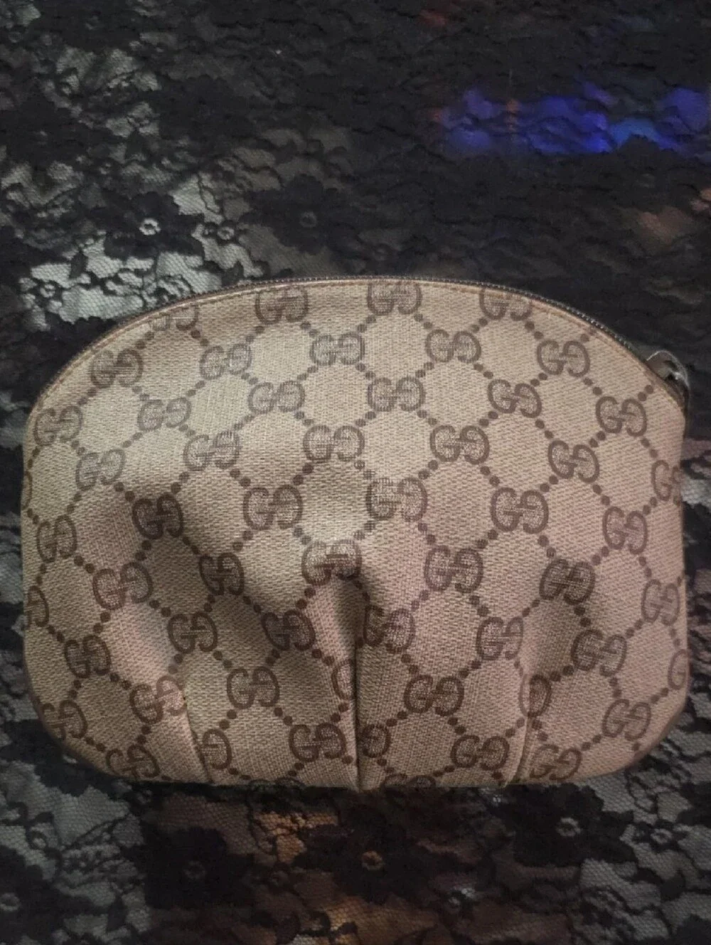 Gucci Brown GG Supreme Canvas Cosmetic Case with Gold-Tone Logo